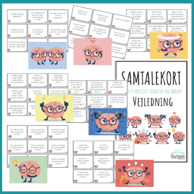 Samtalekort: Styrk Det Positive Tankesæt hos børn - 63 dialogiske spørgsmål og vejledning Billede af barn og voksen, der bruger samtalekort til meningsfulde samtaler og styrker positivt tankesæt