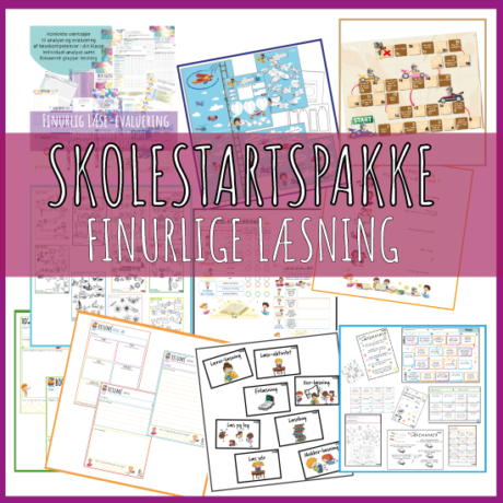 Billede af legende læseøvelser med de 10 udvalgte materialer, der forbereder til skolestart.