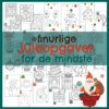 36 blandede farvelæg-juleopgaver for de små: stregtegning, farvelæg efter talrække, farvelæg efter nummer, julemotiver og snekugler.