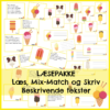 Billede af ispindepakke med læseaktiviteter, mix-match og beskrivende tekster.