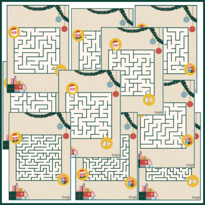 Finurlige labyrinter - Jul - Sværhedsgrad 2 Finurlige labyrinter - Jul - Sværhedsgrad 2