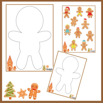 DIY finurlige kagemænd Udklipningsskabeloner til jule-kagemand og farvelægnings- og kagemandskabeloner