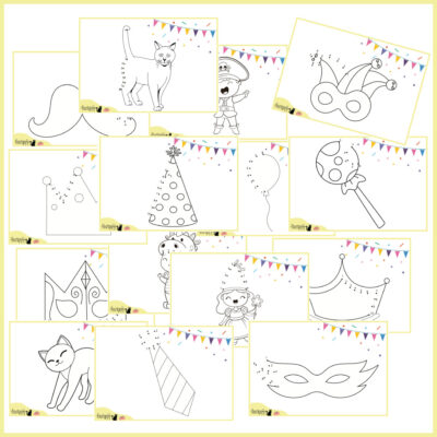 Prik til prik opgaver – Tallene 1-10 – Fastelavn