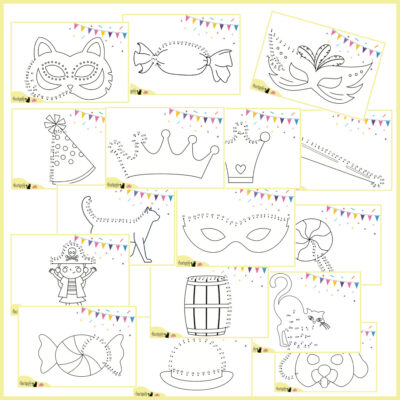 Prik til prik opgaver – Tallene 1-30 – Fastelavn Prik til prik opgaver – Tallene 1-30 – Fastelavn