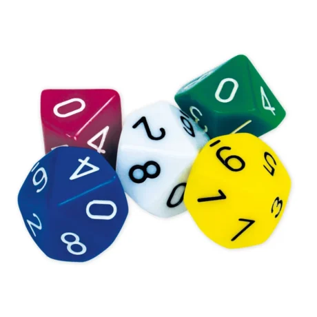 Farvede tisidede terninger med tallene 0-9 (enere) - 100 stk.