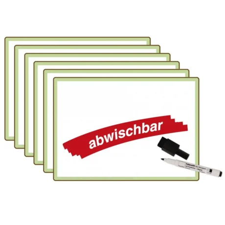 Farvede whiteboards med prikket gitter og blank overflade – A4 – 6 stk.
