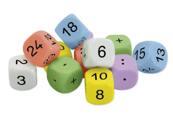 Matematiske terninger i æske (sæt) - 12 stk.