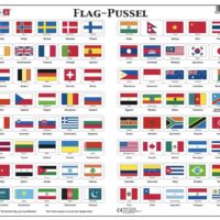 Puslespil - Flag med landenes navne samt hovedstæder (80 lande) - 80 brikker - Maxi