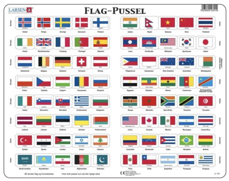 Puslespil - Flag med landenes navne samt hovedstæder (80 lande) - 80 brikker - Maxi