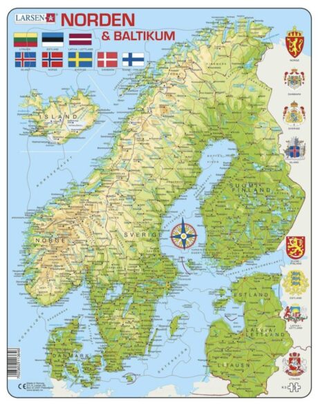 Puslespil - Kort over Norden - 75 brikker - Maxi
