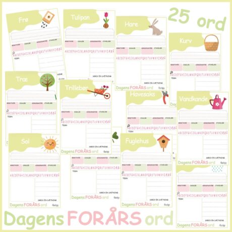 Dagens FORÅRS-ord - Skriveskabeloner til forår
