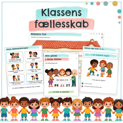 Forside til emnepakken Klassens fællesskab med Klassens hus, fællesskabsregler og opgaveark