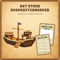 Forside til byggemissionen det store ekspeditionsskib med et træskib med dæk, mast og gangbro