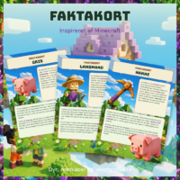 Forside til faktakort med tre kort om gris, landmand og hakke