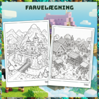 To større scener med et bjerglandskab og en landsby at farvelægge