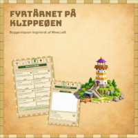Forside til byggemissionen fyrtårnet på klippeøen med et stribet fyrtårn på en klippeø med træer