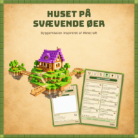 Forside til byggemissionen huset på svævende øer med et hus på en svævende ø med bro og vandfald