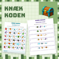 Forside til Knæk koden med en billednøgle fra 1 til 30 og et opgaveark med parenteser
