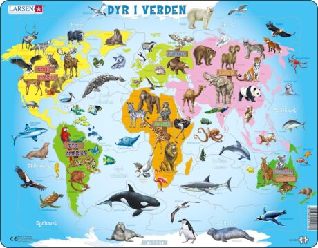 Larsen puslespil Dyr i verden med dyr fra alle verdensdele, dansk udgave