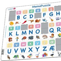 MemoPuzzle med alfabetet og enkelte brikker taget ud