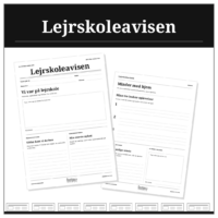 Forside til Lejrskoleavisen med to avissider i sort-hvid og plads til tegning og overskrifter