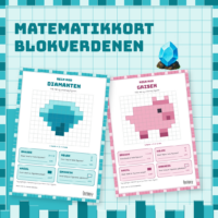 Forside til Matematikkort med to kort, hvor en diamant og en gris er tegnet på 1 cm-tern
