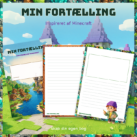 Forside til Min fortælling med en tom skriveskabelon ved en flod