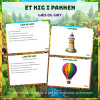 Kort med ledetråde ved siden af billedsiden med et fyrtårn og en luftballon