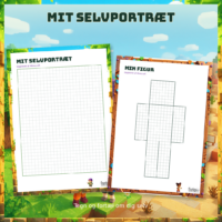 Tegneark med kvadratnet til hoved og overkrop og til en hel figur