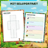 Tegneark med kvadratnet ved siden af faktaarket om barnets egen figur