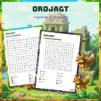 Forside til Ordjagt med to bogstavfelter og illustrerede ordlister
