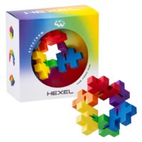 HEXEL Spectrum – æske med regnbuefarvede HEXEL-brikker og en samlet model