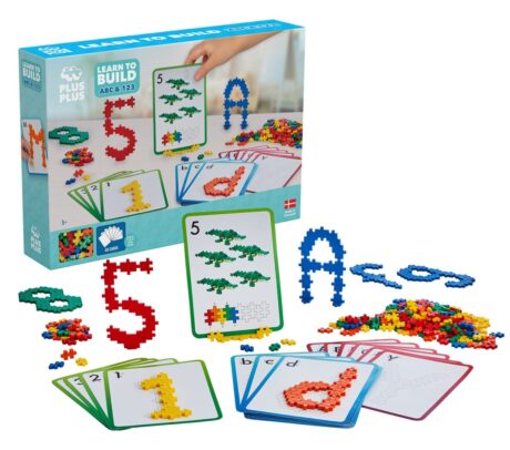 Plus-Plus Learn to Build ABC & 123 – æske med opgavekort samt bogstaver og tal bygget af brikker