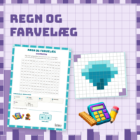 Forside til Regn og farvelæg med et tabelgitter og det farvelagte diamantmotiv ved siden af