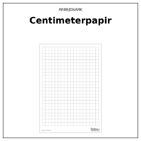 Produktforside til Arbejdsark - Centimeterpapir. Øverst står ARBEJDSARK med navnet Centimeterpapir i fed nedenunder. Under teksten ses selve arket: et ark med et groft ternet net, med en enkel ramme om og en diskret fod med papirtypen og finurlige fifs logo.