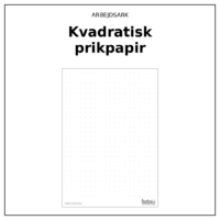 Produktforside til Arbejdsark - Kvadratisk prikpapir. Øverst står ARBEJDSARK med navnet Kvadratisk prikpapir i fed nedenunder. Under teksten ses selve arket: et ark med rækker af små prikker i et kvadratisk net, med en enkel ramme om og en diskret fod med papirtypen og finurlige fifs logo.
