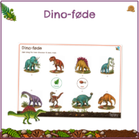 Forside til Dinosaur - for de små - Dino-føde, med det ene A3-ark, hvor dinosaurer skal forbindes med planter eller kød
