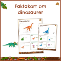 Forside til Dinosaur - for de små - Faktakort, med faktakortene om Plateosaurus og Brachiosaurus