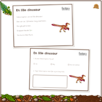 Opslaget om Velociraptor med faktatekst over den matchende opgaveside