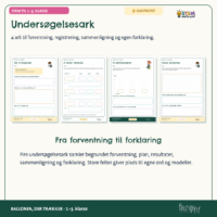 De fire undersøgelsesark Før vi begynder, Vi tester afstande, Vi sammenligner og Vores forklaring, med skema til tre forsøg ved hver afstand