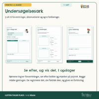 De tre undersøgelsesark Før vi begynder, Vi undersøger og Vores forklaring med afkrydsning af, om papiret var tørt, lidt vådt eller meget vådt