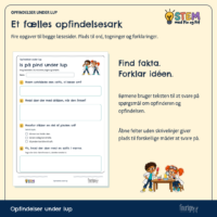 Det fælles opfindelsesark om is på pind med fire opgaver og åbne felter uden skrivelinjer