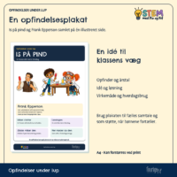 Opfindelsesplakaten om is på pind med opfinder, årstal, problem, løsning og brug i hverdagen