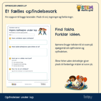 Det fælles opfindelsesark om vejens katteøjne med fire opgaver og åbne felter uden skrivelinjer
