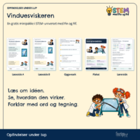 Oversigt over hele minipakken om vinduesviskeren: læseside A, læseside B, opgaveark, plakat og lærerside