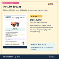 Faktakortet om Tangle Teezer og Shaun Pulfrey fra 2003, hvor tænder i to længder og med bøjelighed gør filtret hår lettere at rede