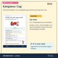 Faktakortet om Kangaroo Cup og Lily Born fra 2012, hvor tre ben giver koppen en bredere støtteflade, så den er sværere at vælte