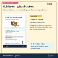 Faktakortet om holderen i pizzabakken og Carmela Vitale fra 1985, hvor et lille bord med ben holder låget væk fra det bløde fyld