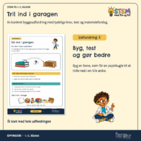 Udfordringskortet Tril ind i garagen, hvor en bane af papirkugle og æske skal få kuglen til at trille i mål