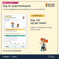 Udfordringskortet Byg en papirhelikopter, hvor papiret skal dreje under faldet og lande i en cirkel